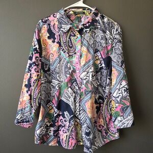 Lauren Ralph Lauren 2X Paisley Patchwork Cotton Button Down Shirt Multi Eclectic